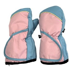 Lily & Dan Girls Mittens Size Large Pink Blue Elastic Wrist Warm Cute Wasable